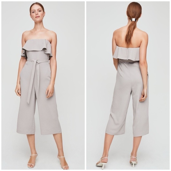 ARITZIA Babaton Strapless Flutter Jumpsuit In Taupe